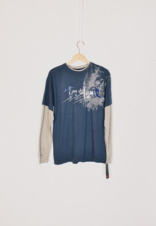 VINTAGE NWT TONY HAWKS NAVY PRINT LONG SLEEVE TOP