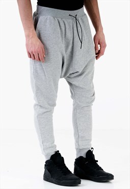 Extreme Drop Crotch Joggers in Grey with Leather Drawstring