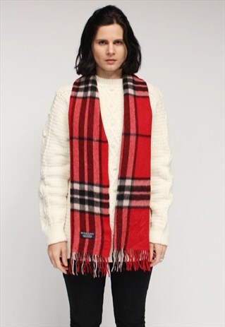 VINTAGE CASHMERE CHECKED SCARF RED-AS37