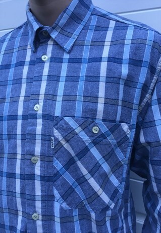 MENS VINTAGE 80S LEVIS SHIRT BLUE WHITE PATTERN CHECKED TOP
