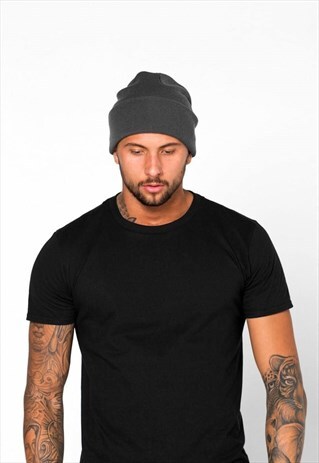ESSENTIAL CUFFED BEANIE HAT - CHARCOAL GRAPHITE GREY