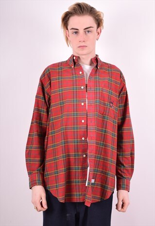 POLO RALPH LAUREN MENS VINTAGE SHIRT MEDIUM RED 90'S