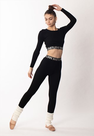 LOVE LETTER BAND COTTON CROP TOP LEGGINGS TRACKSUITS SPORTY