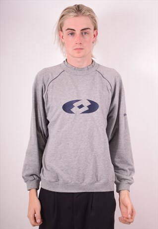 LOTTO MENS VINTAGE SWEATSHIRT JUMPER LARGE GREY 90S
