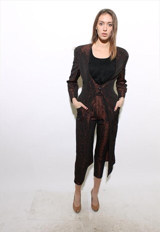 VINTAGE 1980'S 80'S 2-PIECE OUTFIT COAT PANTS BAROQUE XS-S