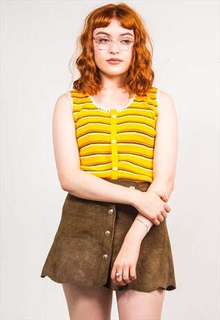 VINTAGE 70'S YELLOW STRIPED KNIT VEST TOP