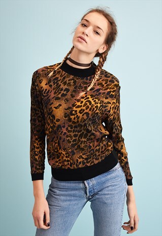 80'S RETRO GRUNGE ANIMAL PRINT CORRUGATED BLOUSE TOP