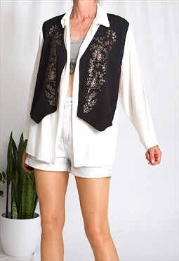 80s overall white shirt with waistcoat black & gold