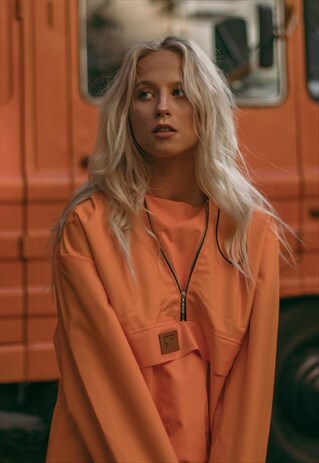 OVERSIZED WINDBREAKER HOODIE IN ORANGE