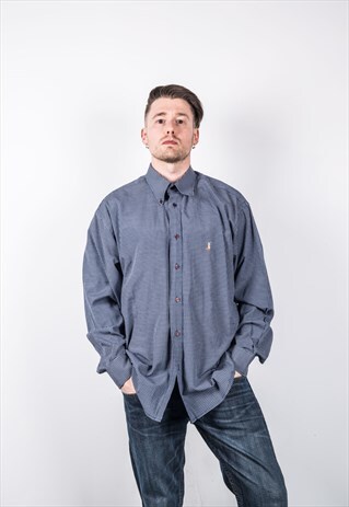 POLO RALPH LAUREN VINTAGE 1990S BLUE AND WHITE CHECKED SHIRT