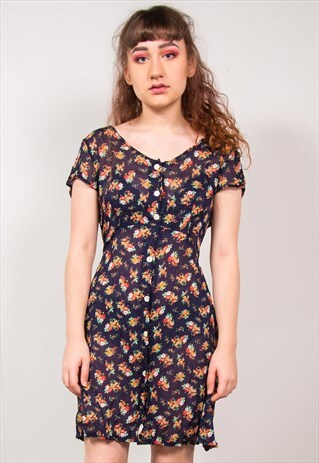 VINTAGE 90'S NAVY BLUE FLORAL DRESS