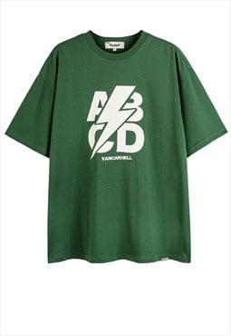ABCD t-shirt thunder print tee letter top in green
