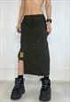 VINTAGE Y2K MIDI SKIRT CARGO KHAKI UTILITY GRUNGE 90S BOHO