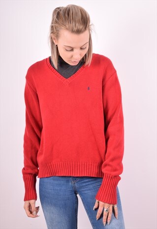 RALPH LAUREN WOMENS VINTAGE JUMPER SWEATER LARGE RED 90S