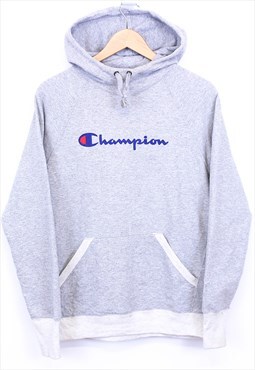 Vintage Champion Hoodie Grey With Spell Out Chest Print 