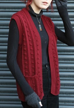  Vintage Burgundy Red Sweater Vest Cardigan