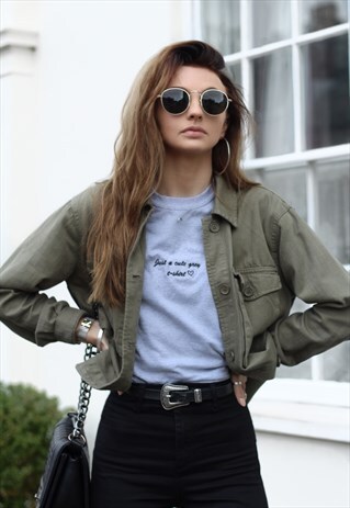 JUST A CUTE GREY TEE SLOGAN EMBROIDERED GREY T-SHIRT