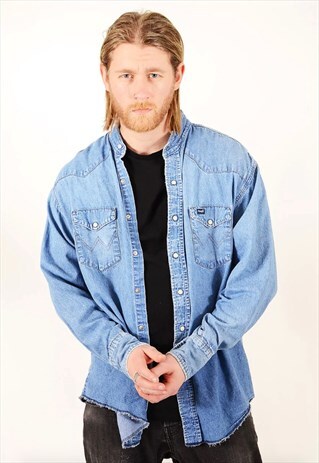 VINTAGE WRANGLER DENIM LONG SLEEVE SHIRT BLUE