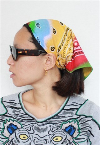RAINBOW TIE DYE BLEACH PAISLEY PRINT BANDANA HEADSCARF