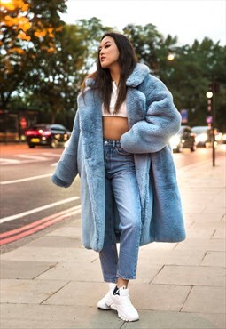 Chloe Oversized Faux Fur Coat in Baby Blue