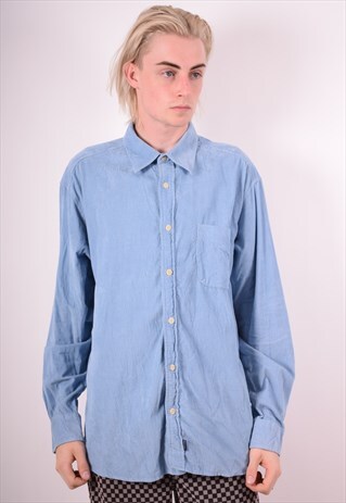 OLD NAVY MENS VINTAGE CORDUROY SHIRT LARGE BLUE 90S