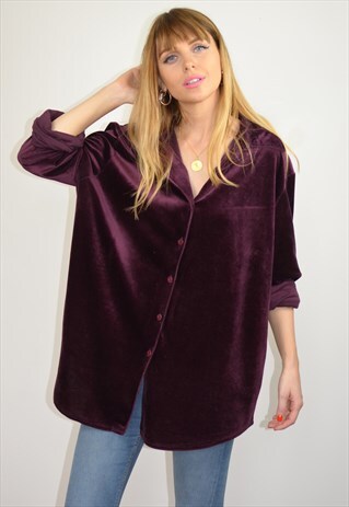 VINTAGE 90S OVERSIZED MAROON PURPLE VELVET SHIRT