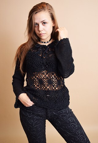 VINTAGE 90'S RETRO BOHO CROCHET SHEER TOP BLOUSE