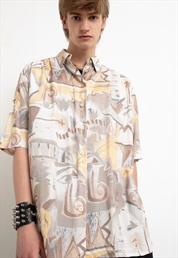 Vintage Abstract Shirt Button Up Streetwear Rave 90s y2k