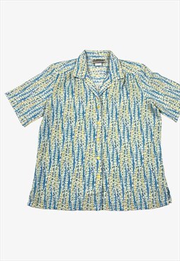 Vintage Short Sleeve Patterned Shirt Blue/Yellow Medium