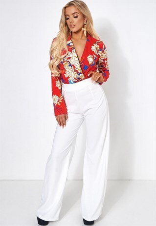 LOTUS RED TROPICAL PRINT BODYSUIT