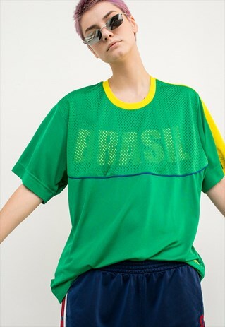 VINTAGE ADIDAS BRASIL T-SHIRT GREEN MESH SHORT SLEEVED