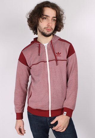 VINTAGE ADIDAS HOODED TRACK JACKET IN MAROON