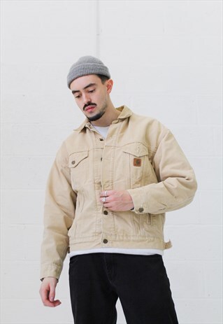 VINTAGE CARHARTT UTILITY WORKER JACKET IN SAND
