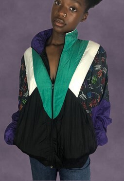 Vintage 90s Zip Up Nylon Bomber Jacket in Multi Color 