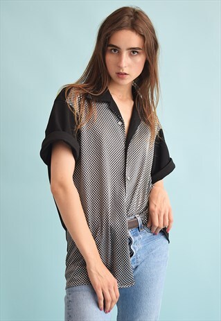 90'S RETRO OPTICAL PRINT OVERSIZED DADS BLOUSE TOP