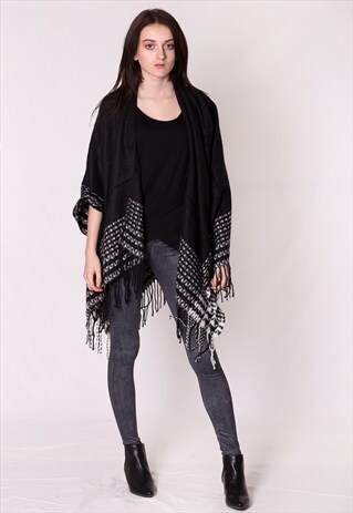 WOMENS OPEN FRONT AZTEC PRINT CAPE SHAWL