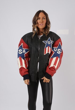 LEATHER BOMBER JACKET USA MICHAEL HOBAN UK 16 (BV4M)