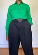 VINTAGE 90S KELLY GREEN CROPPED BUTTON DOWN (M) 
