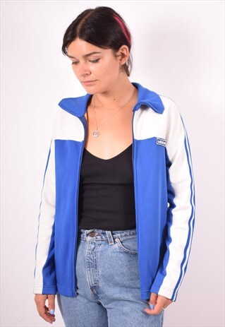 ADIDAS WOMENS VINTAGE TRACKSUIT TOP JACKET SMALL BLUE 90S