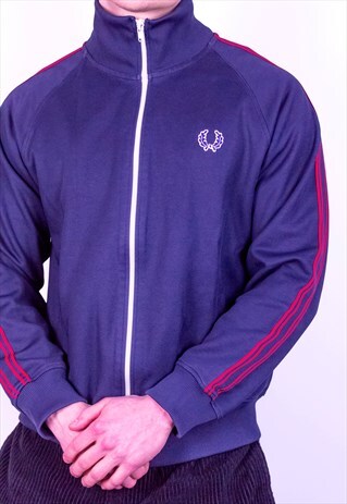 VINTAGE FRED PERRY STRIPED JACKET IN BLUE MEDIUM