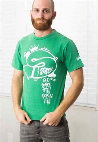 VINTAGE STUSSY T-SHIRT LOGO 90S S 5.5