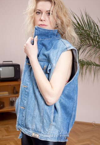 INDIAN SUMMER VINTAGE LIGHT DENIM GILET, SLEEVELESS JACKET
