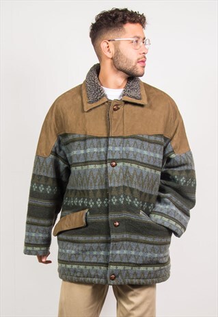 VINTAGE SUEDE SHEARLING JACKET AZTEC COAT
