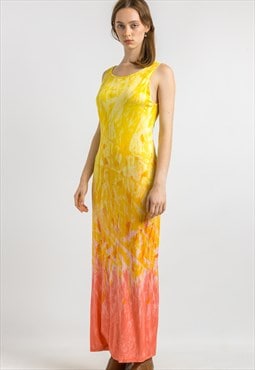 90s Just Cavalli Roberto Cavalli Yellow Print Dress 6025