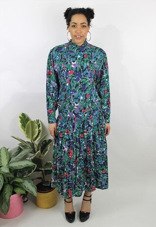 VINTAGE 1980S MONSOON FLORAL DROP WAIST DRESS