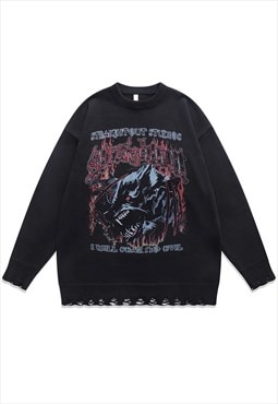 Werewolf sweater Gothic knit distressed horror jumper black