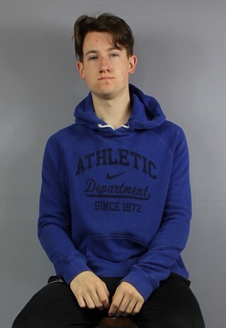 VINTAGE NIKE ATHLETIC DEPARTMENT HOODIE IN BLUE WITH PRINTED