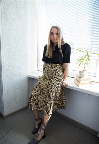 VINTAGE 80'S ANIMAL PRINT MIDI STRETCHY SKIRT