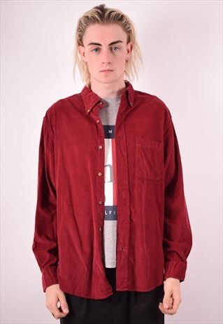 MENS VINTAGE CORDUROY SHIRT LARGE RED 90S