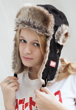 JAPANESE STYLE TRAPPER HAT - FAUX FUR TRIM KHAKI RUSSIAN HAT